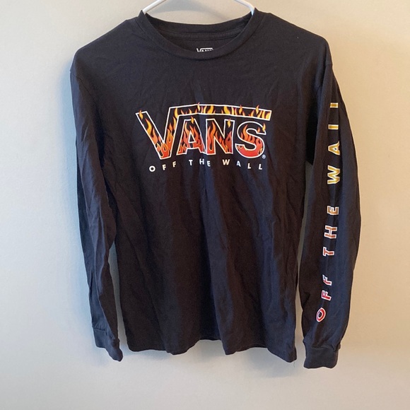 Vans Off the Wall Kids XL (or petite adult) Long Sleeves Black T-shirt - Picture 2 of 5